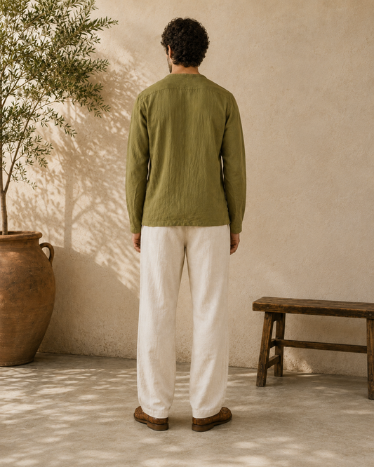 Men's Botanical Dyed Henley - Close Up