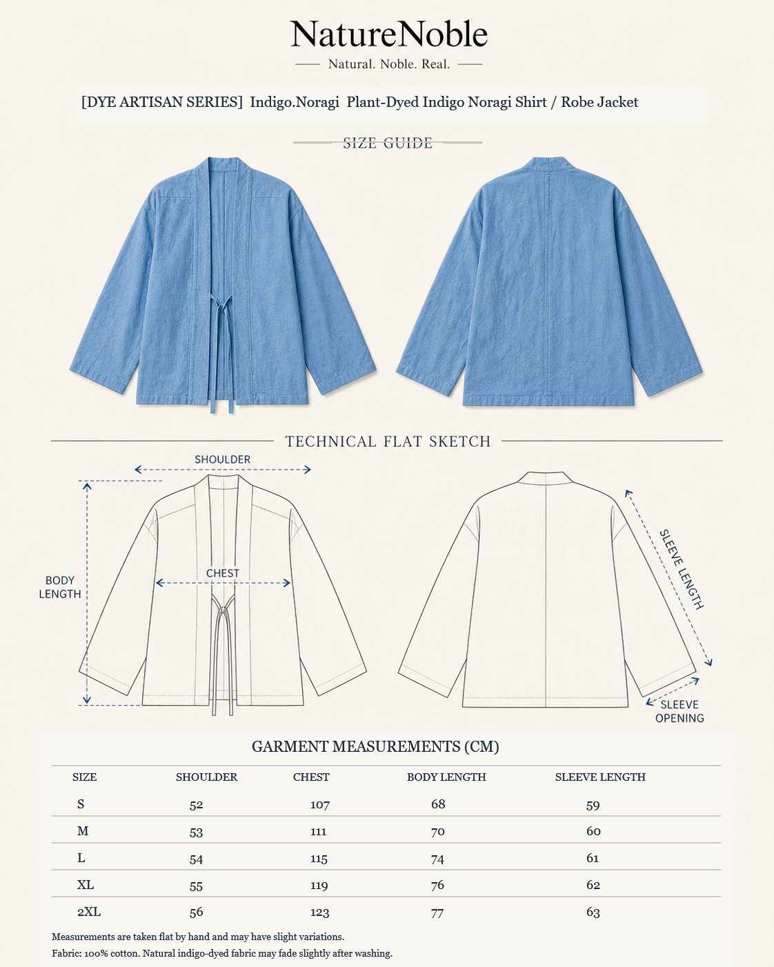 Indigo Noragi - Size Guide