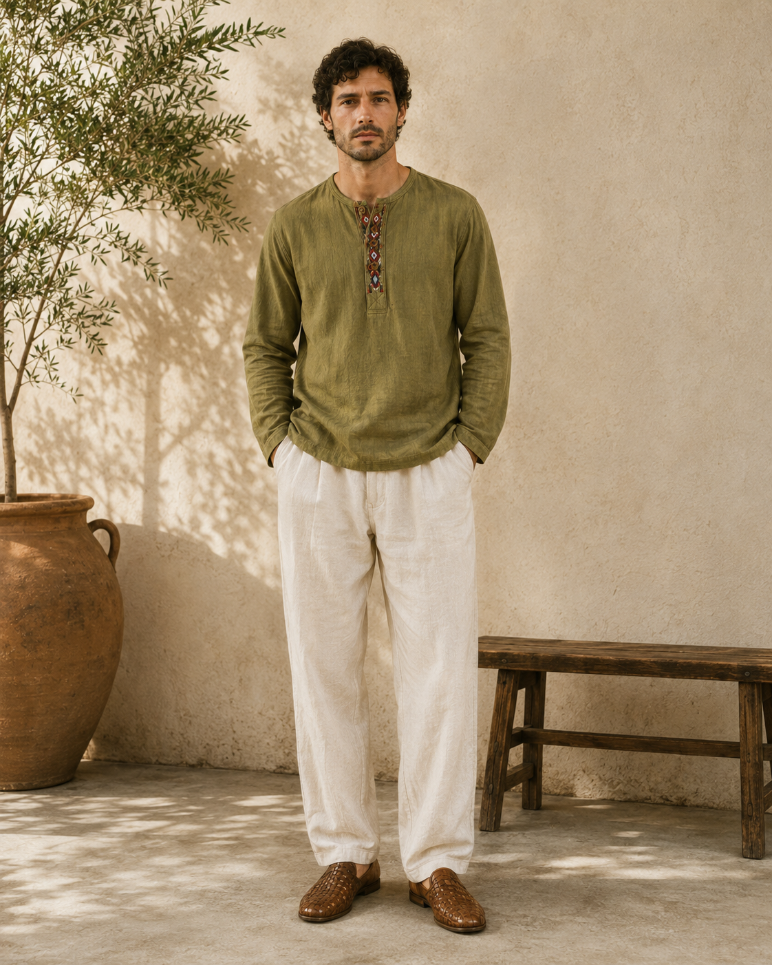 Men's Botanical Dyed Henley - Full Look