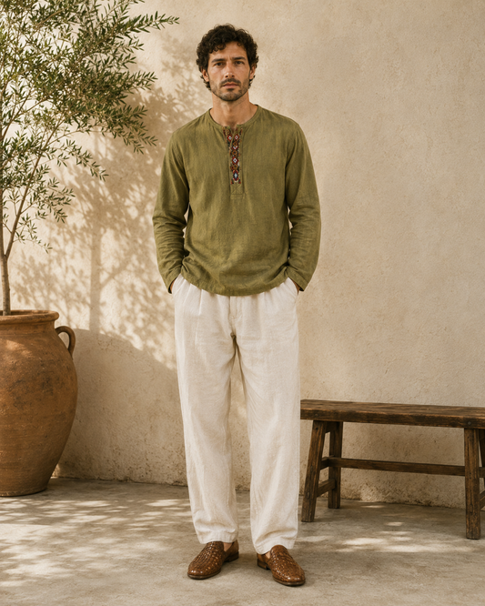 Men's Botanical Dyed Henley - Full Look