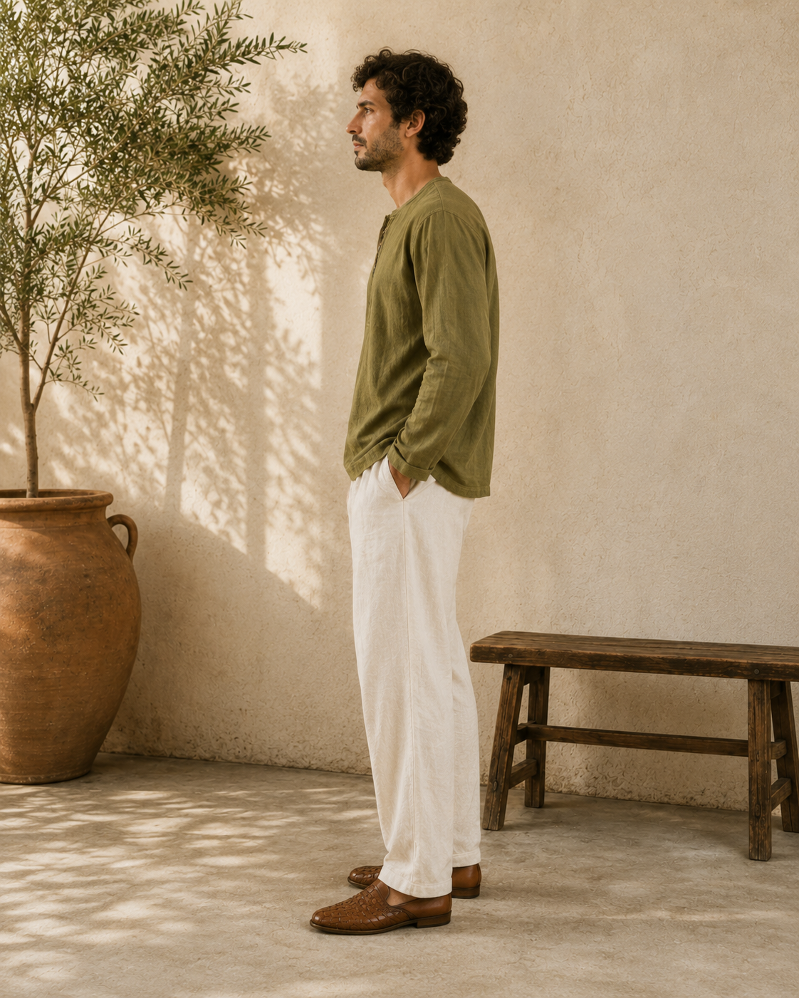 Men's Botanical Dyed Henley - Flat Lay