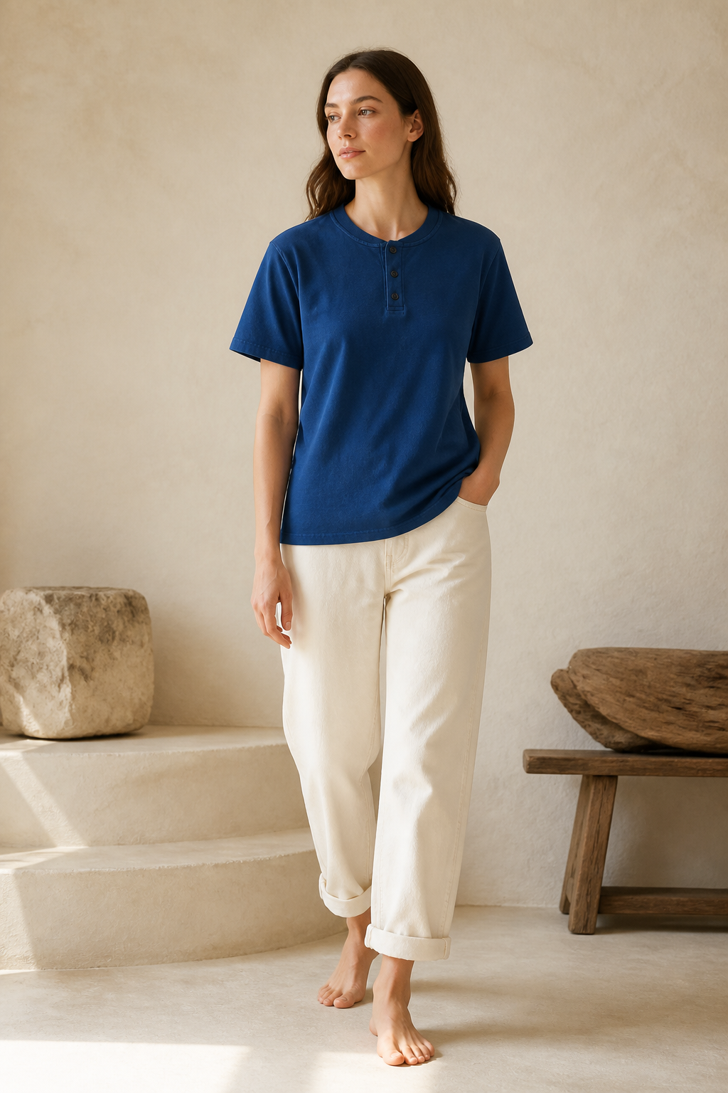 Indigo Henley Tee - Front View