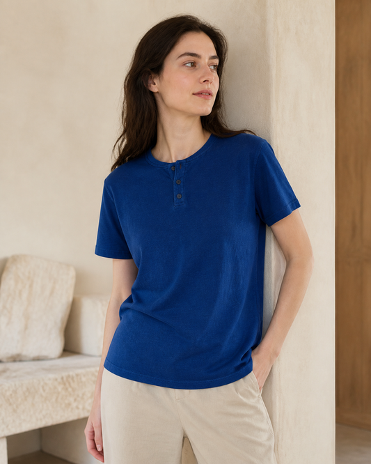 Indigo Henley Tee - Side View