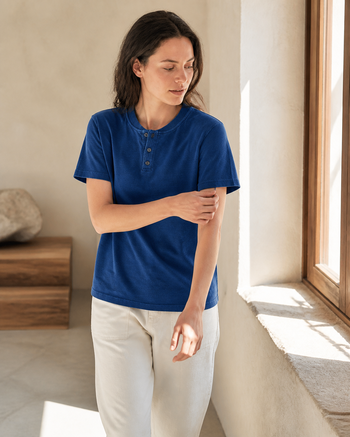 Indigo Henley Tee - Lifestyle Window