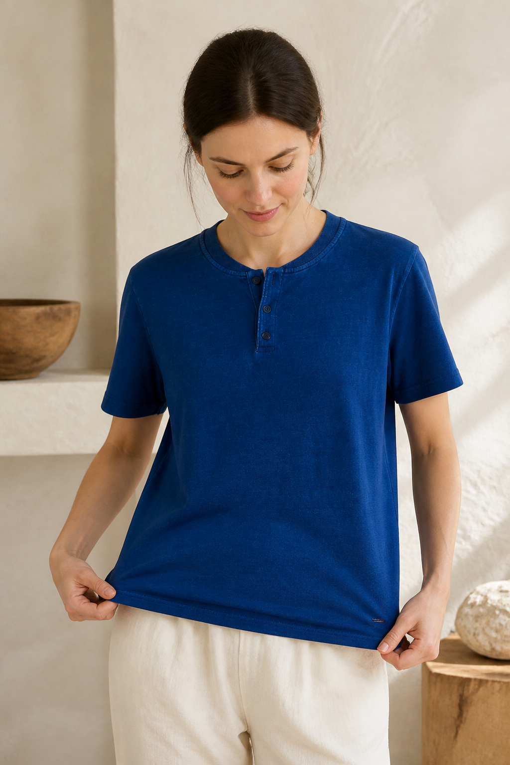 Indigo Henley Tee - Lifestyle Standing