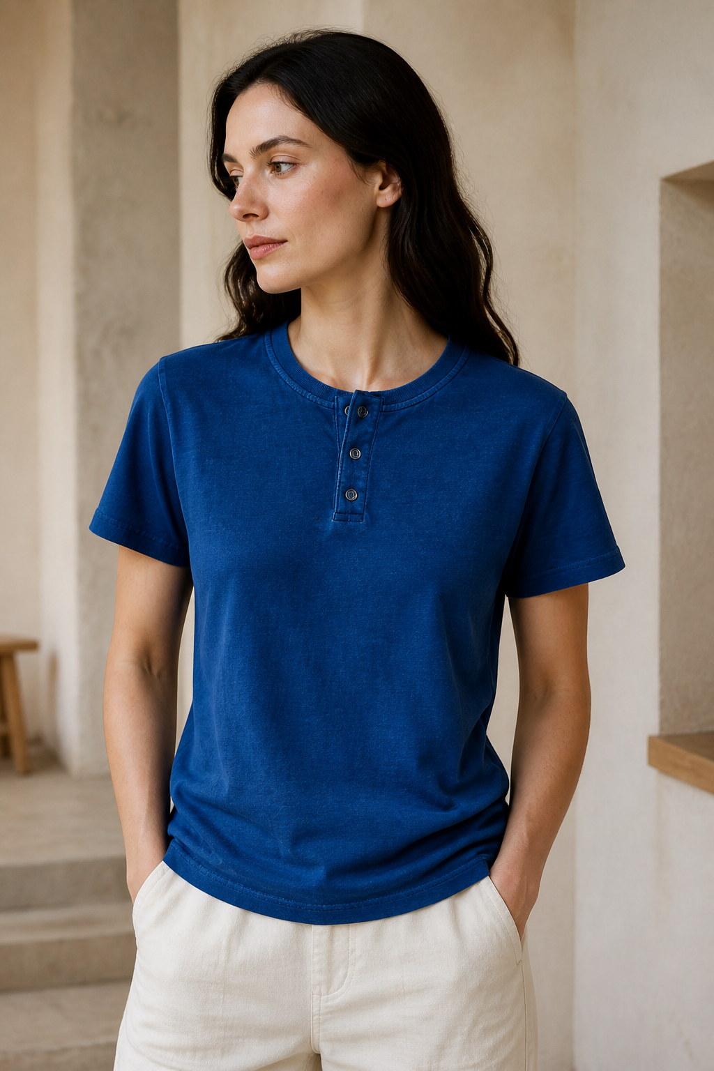 Indigo Henley Tee - Construction Detail