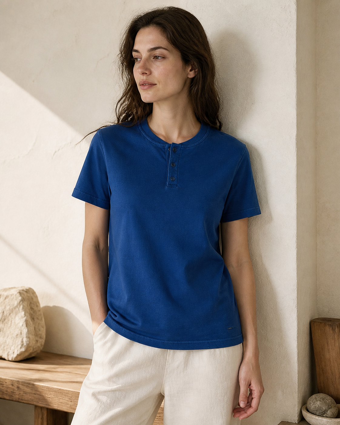 Indigo Henley Tee - Brand Story