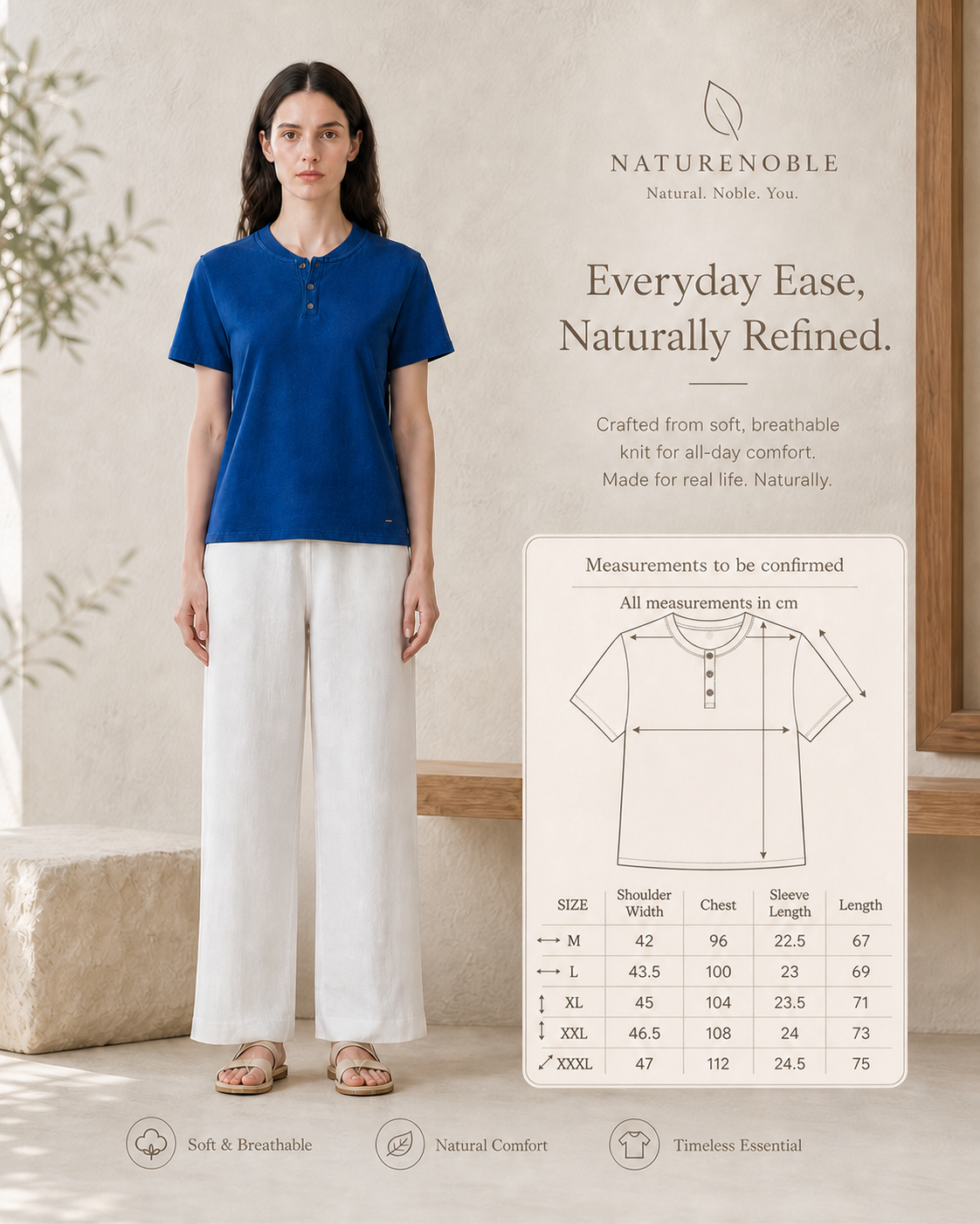 Indigo Henley Tee - Size Guide