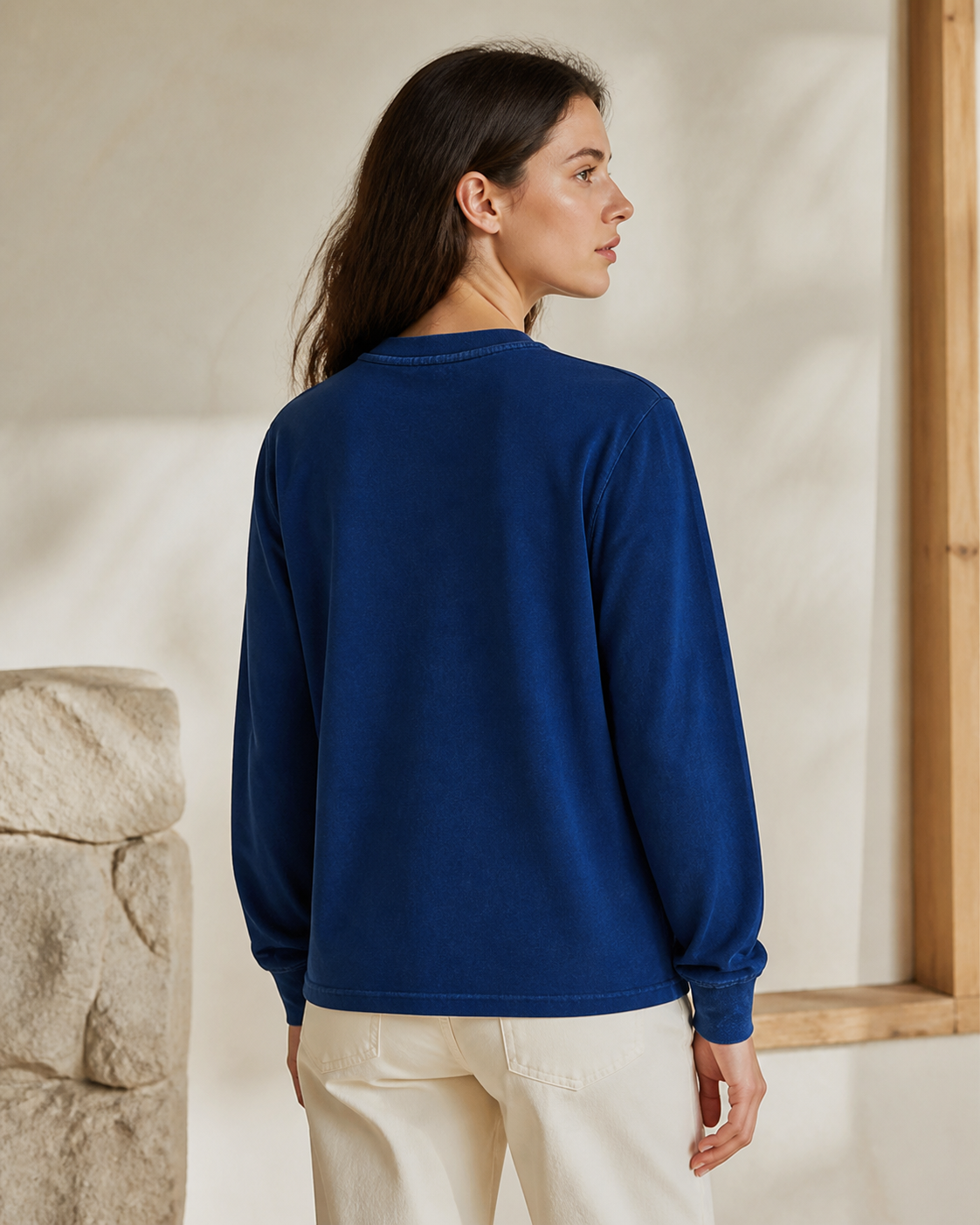 Indigo Henley Long Sleeve - Back View