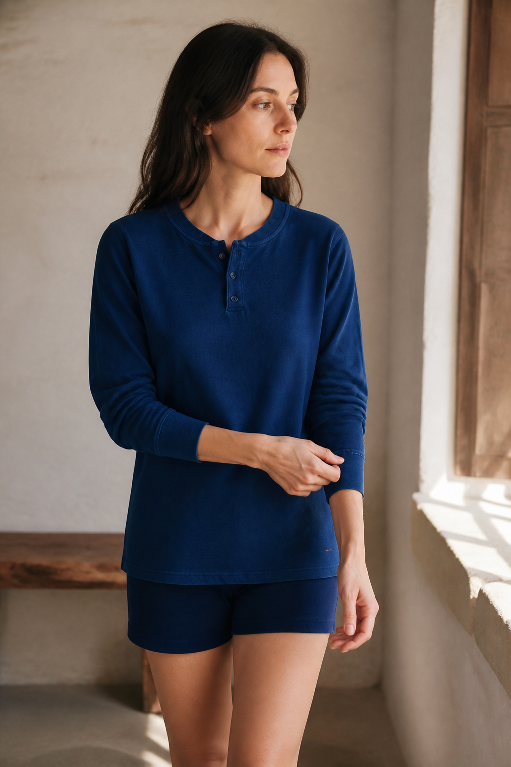 Indigo Henley Long Sleeve - Lifestyle Window