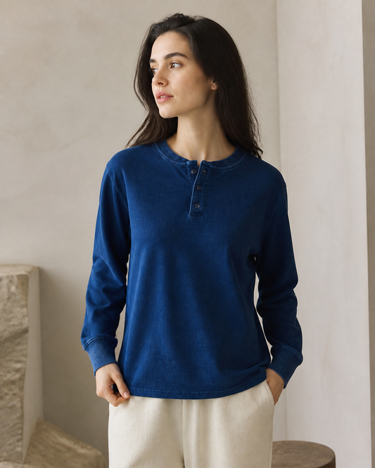 Indigo Henley Long Sleeve - Construction Detail
