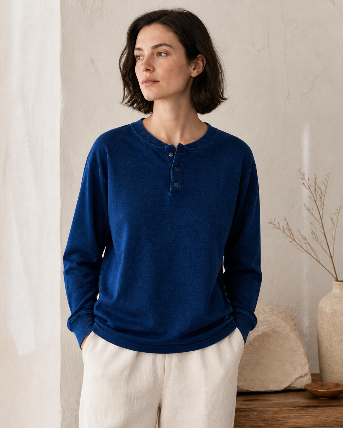 Indigo Henley Long Sleeve - Brand Story