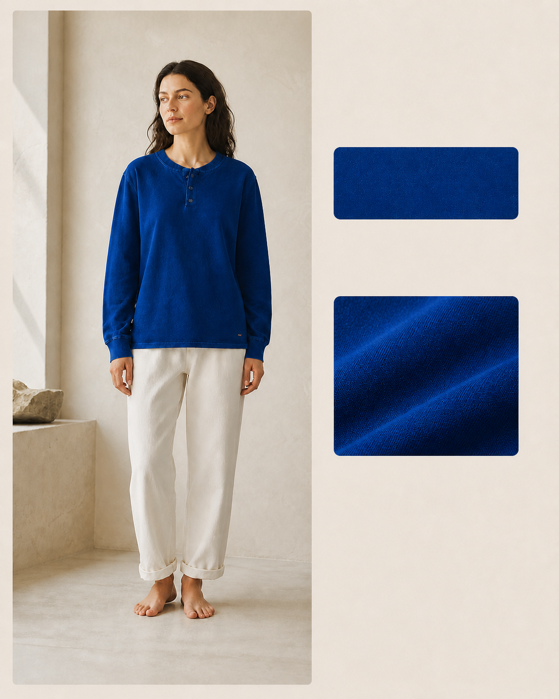 Indigo Henley Long Sleeve - Color & Texture Board