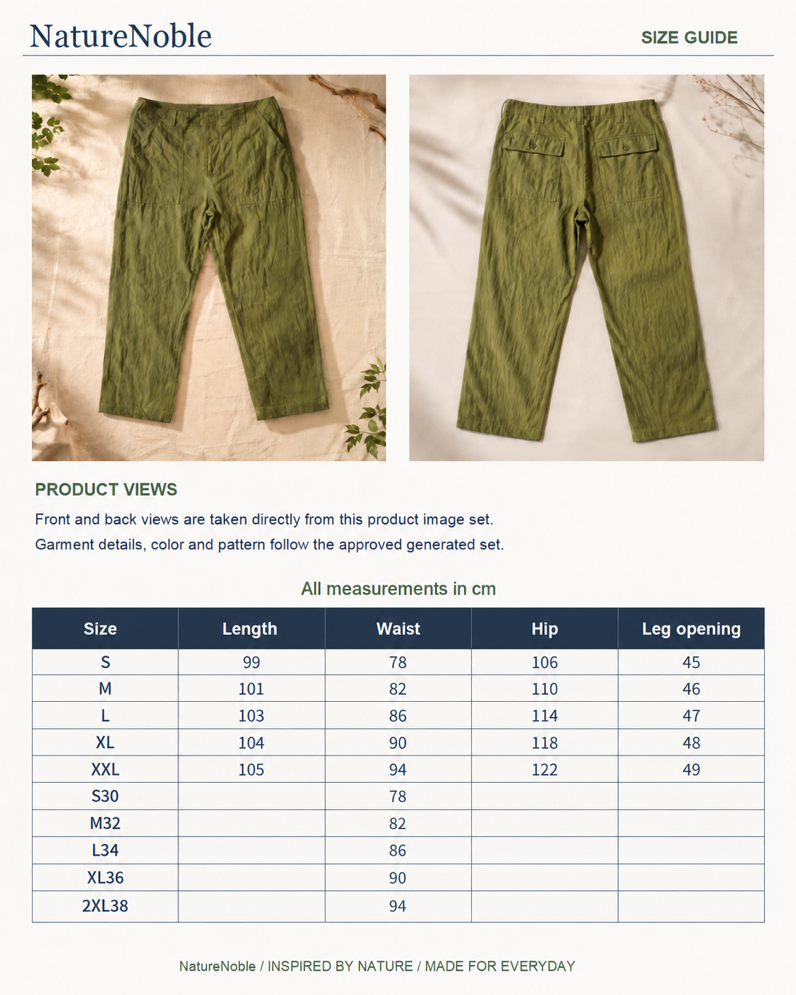 Olive Field Trouser - Size Guide