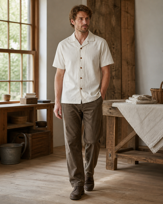 Cuban Collar Shirt Mustard - Front