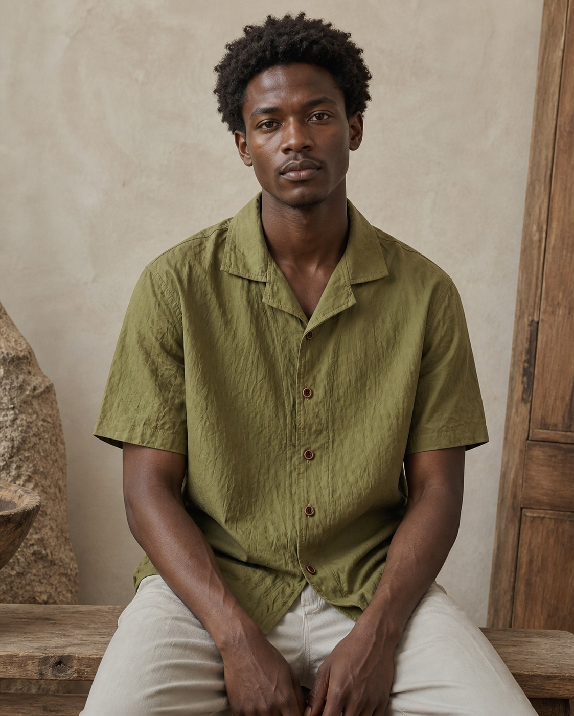 Cuban Collar Shirt Color 02 - Lifestyle Seated