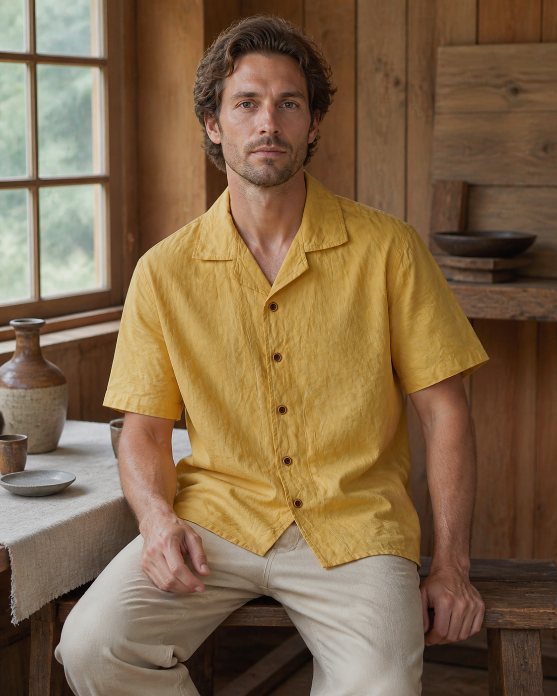 Cuban Collar Shirt Color 03 - Lifestyle Seated