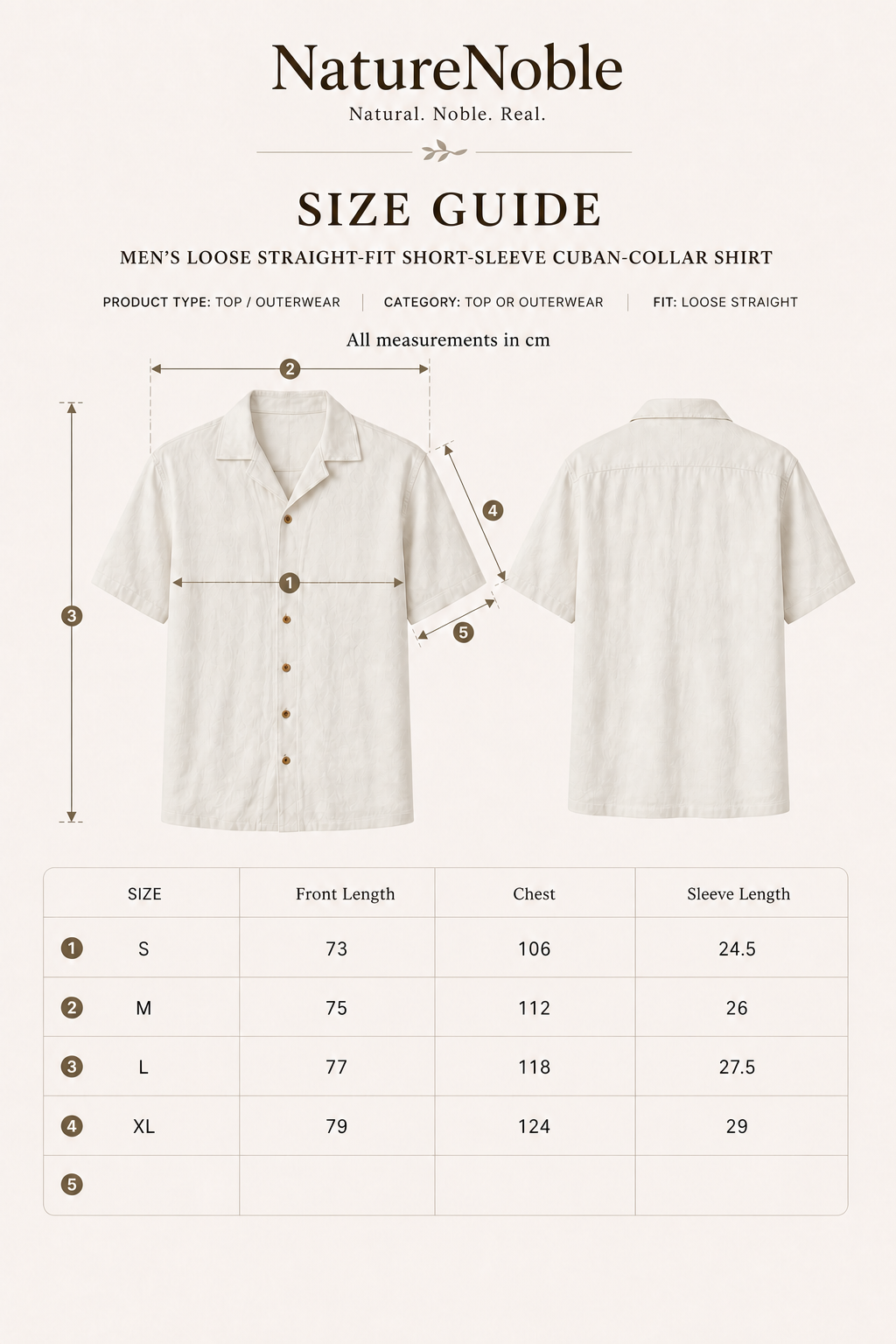 Cuban Collar Shirt - Size Guide