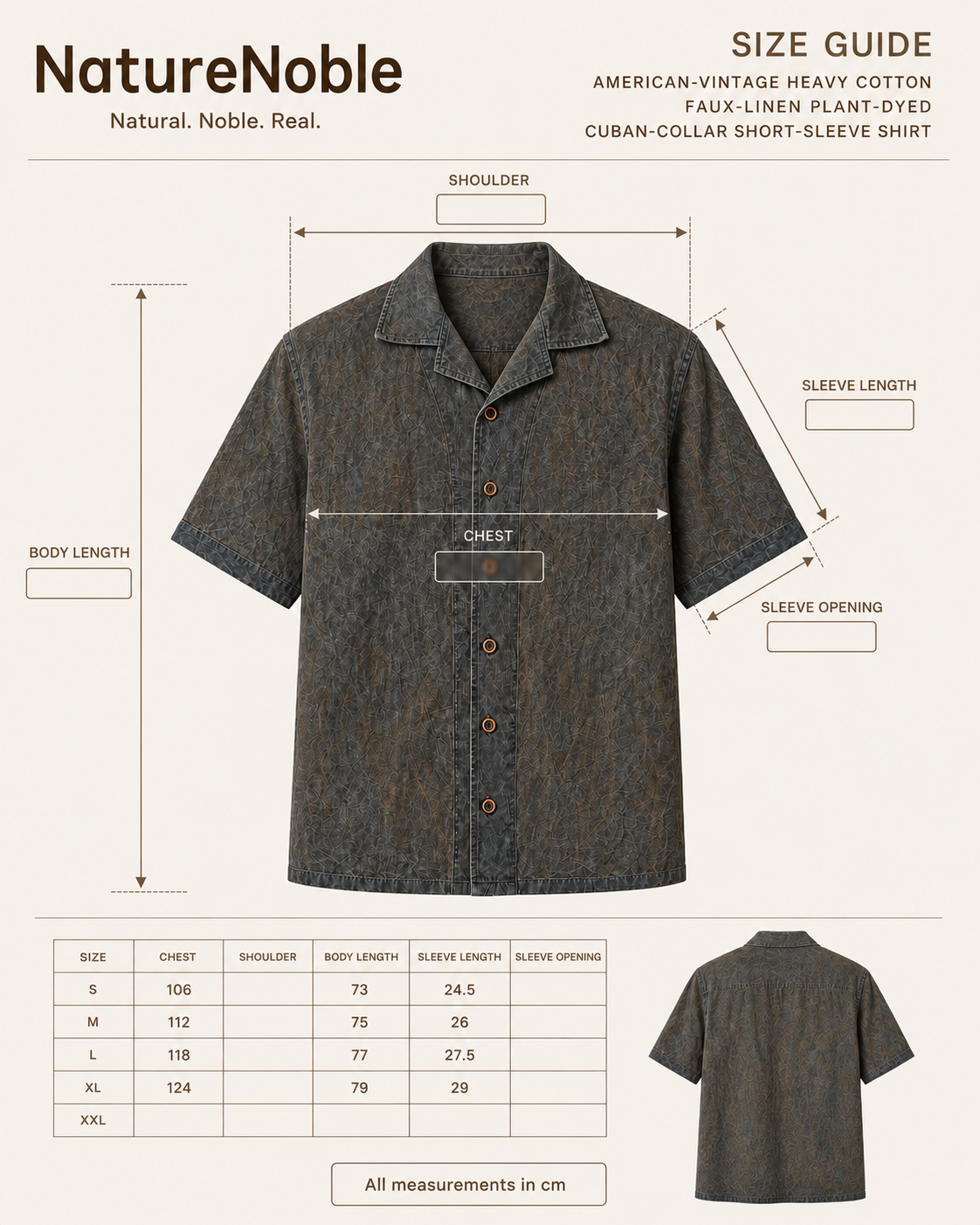 Persimmon Cuban Shirt - Size Guide