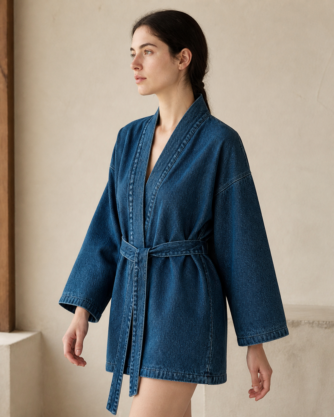 Indigo Denim Kendo Robe - Side View