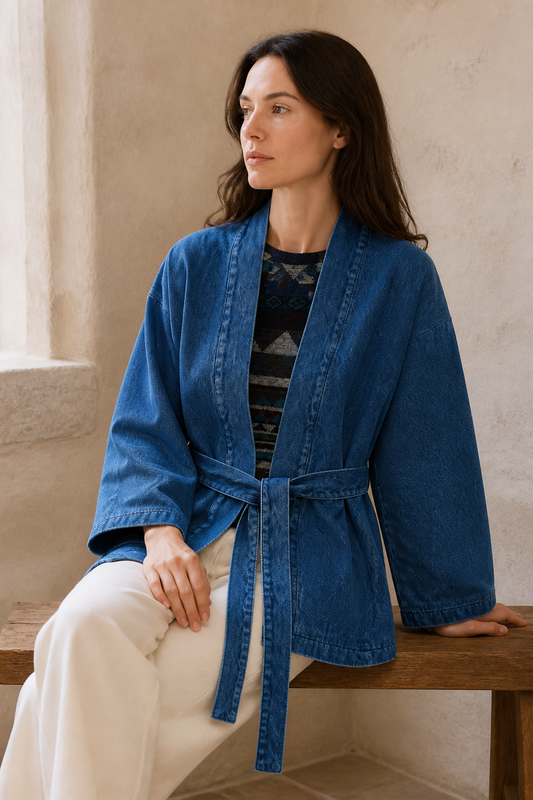 Indigo Denim Kendo Robe - Lifestyle Seated