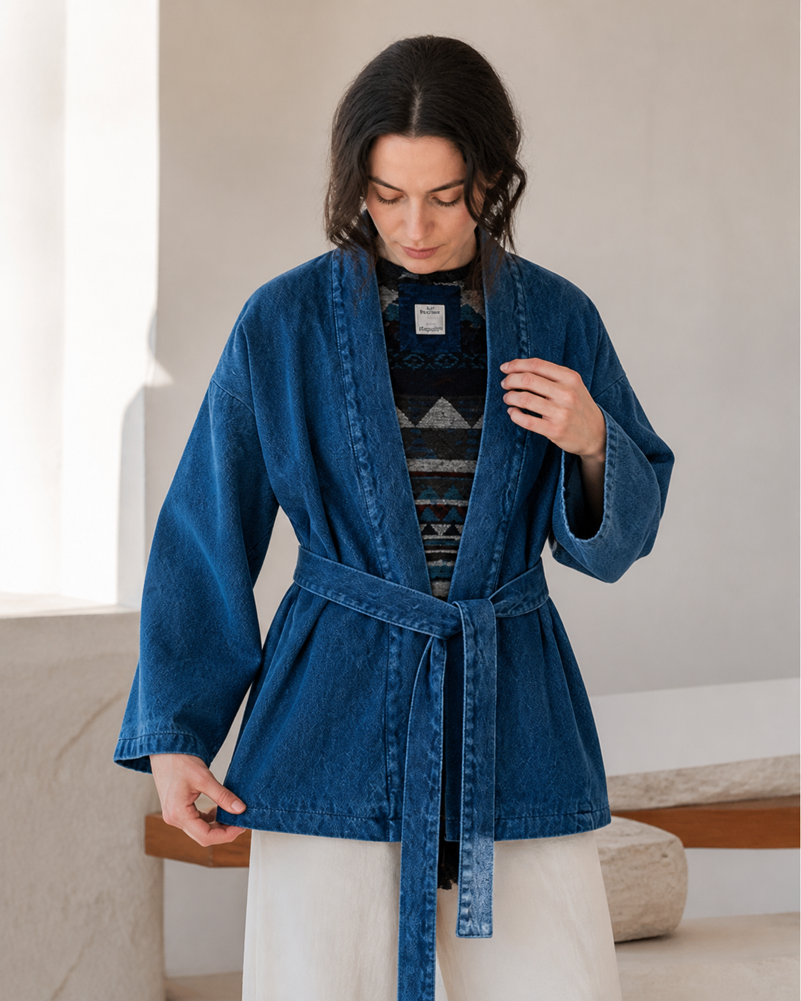 Indigo Denim Kendo Robe - Lifestyle Detail