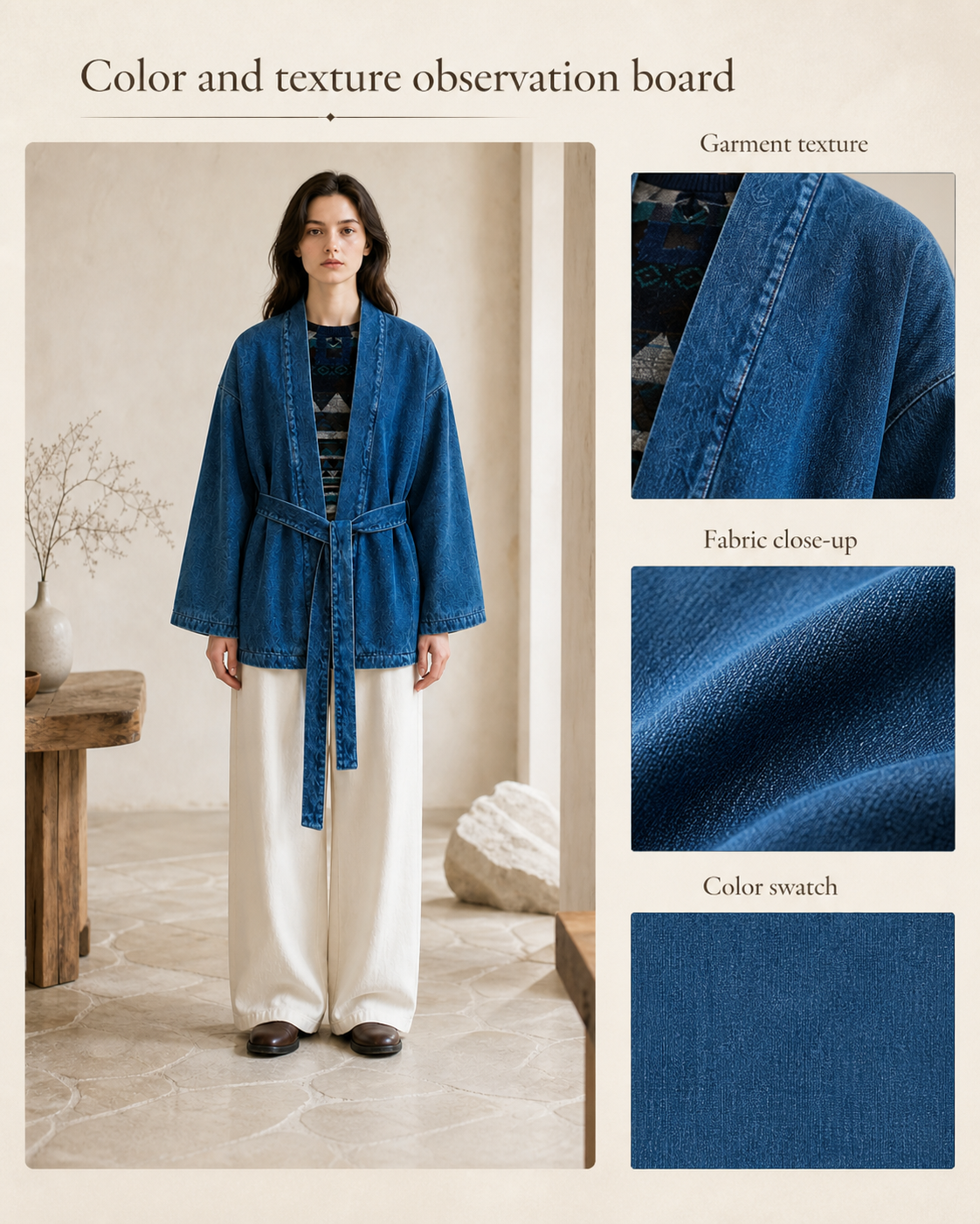 Indigo Denim Kendo Robe - Color & Texture Board