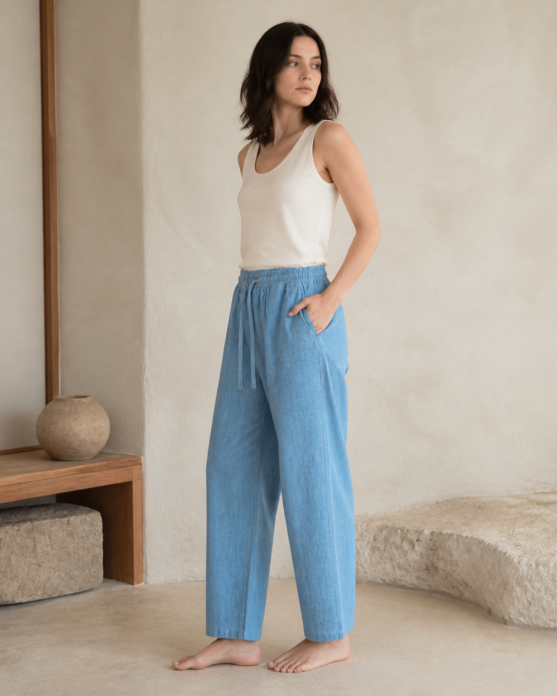 Indigo Wide-Leg Trousers - Side View