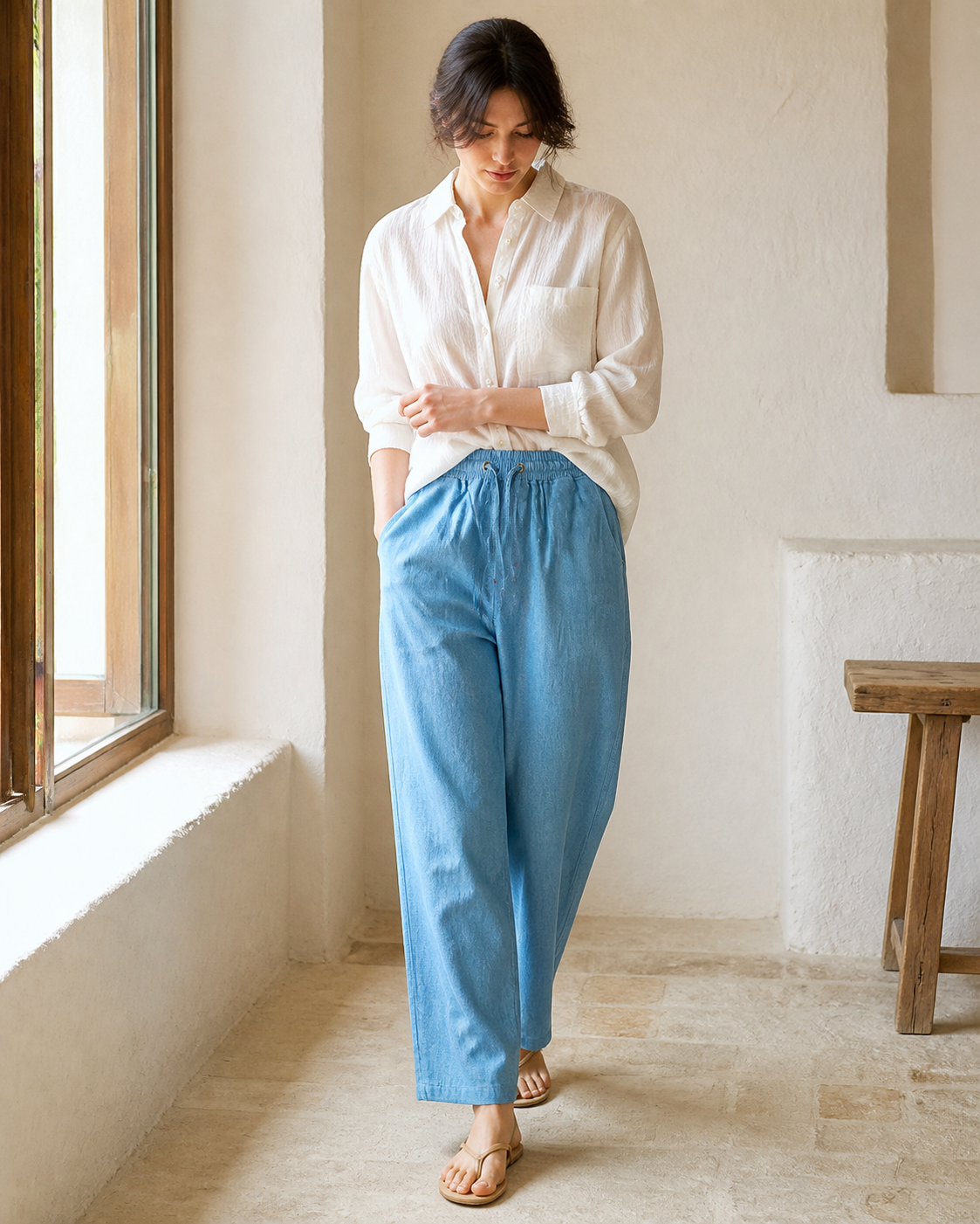 Indigo Wide-Leg Trousers - Standing Full Length