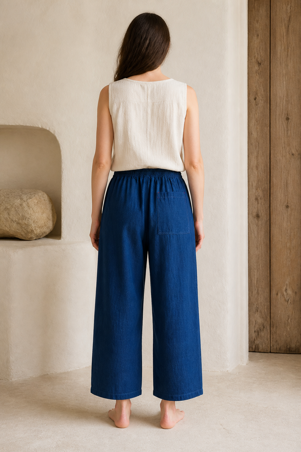Indigo Wide-Leg Trousers - Color 02 Back View