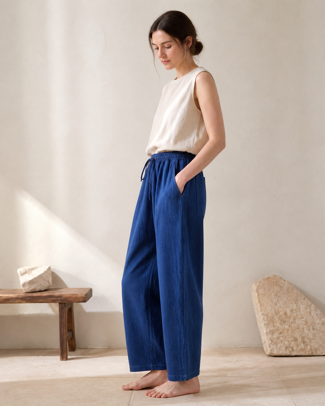 Indigo Wide-Leg Trousers - Color 02 Side View
