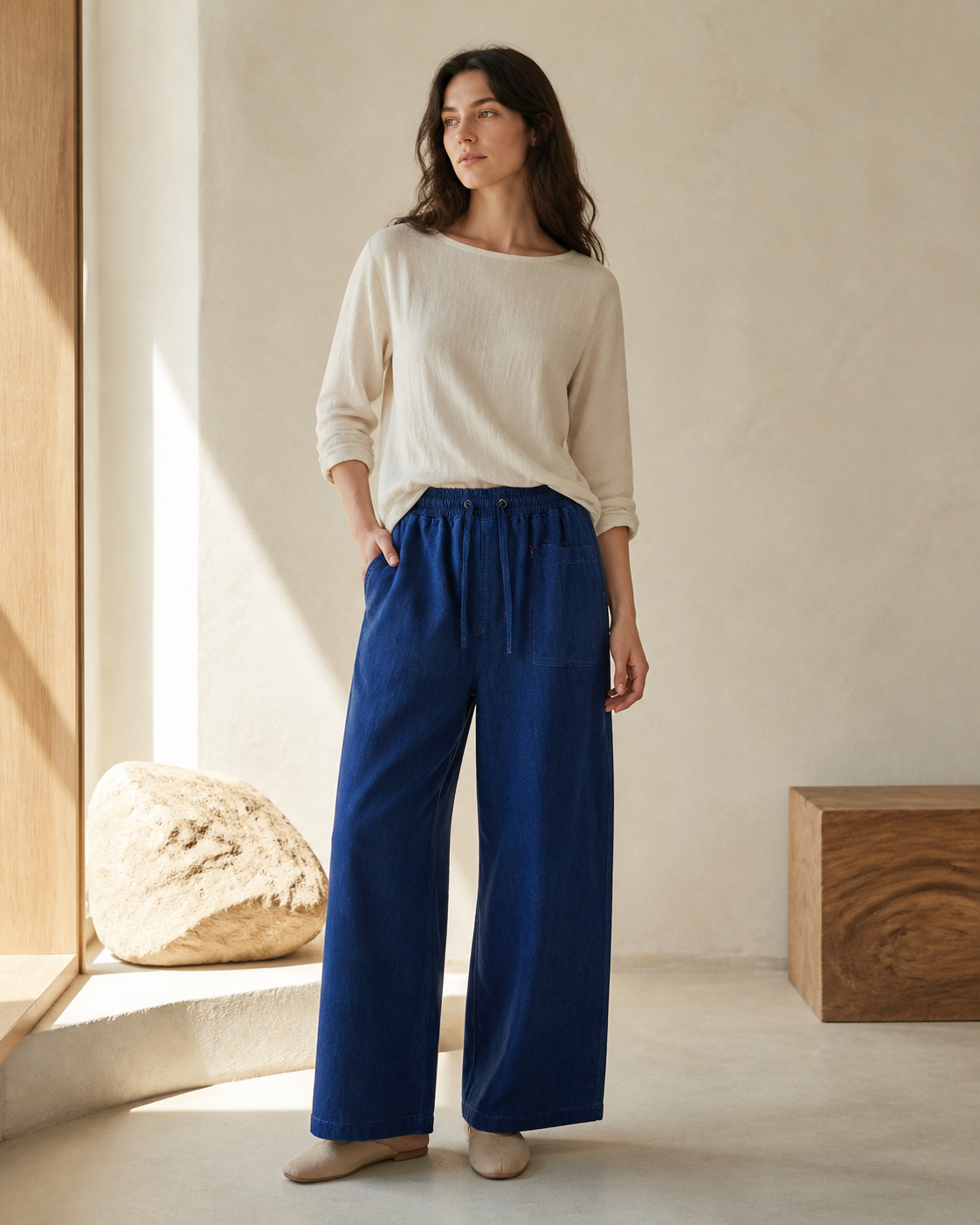 Indigo Wide-Leg Trousers - Color 02 Brand Story