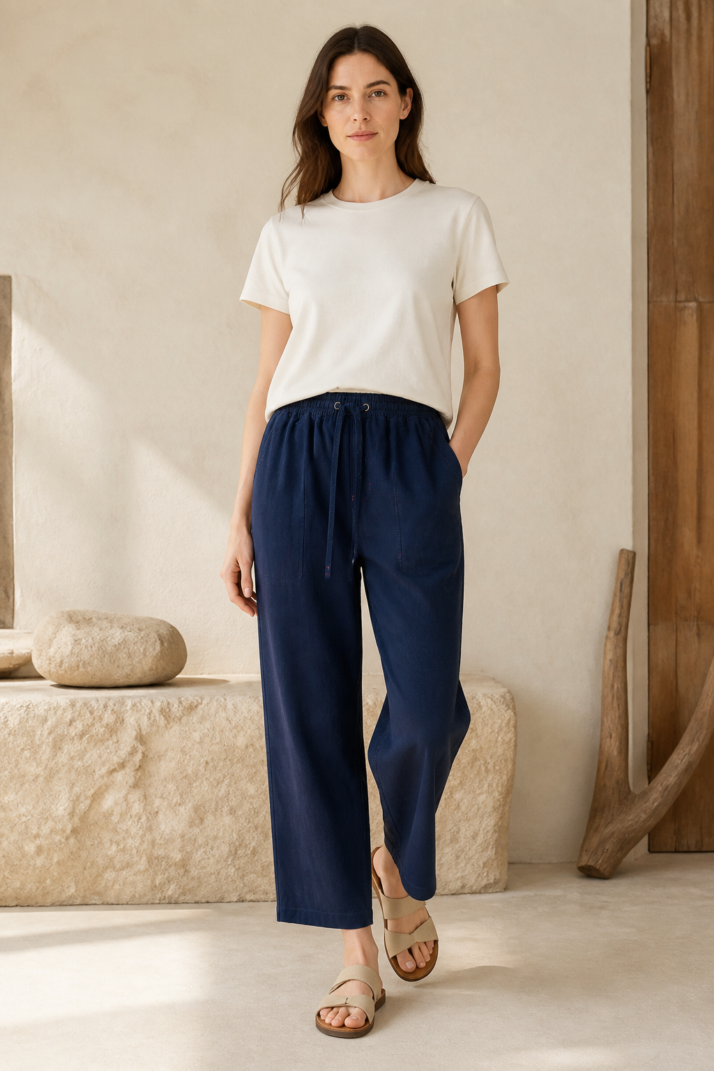 Indigo Wide-Leg Trousers - Color 03 Front View