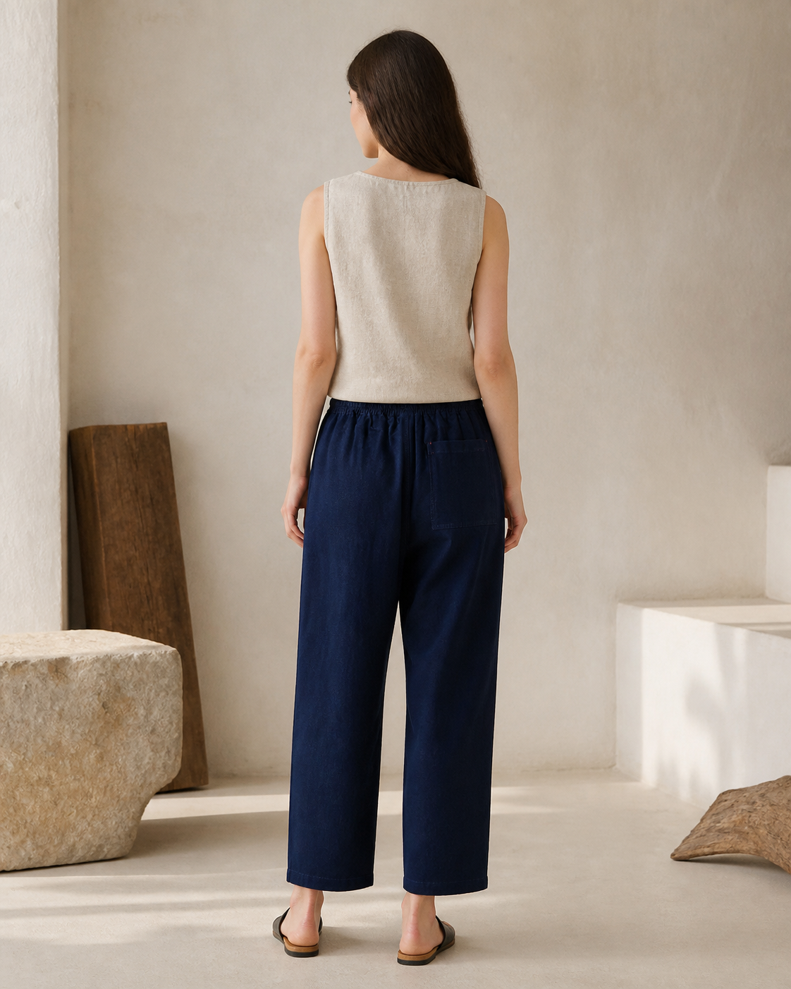 Indigo Wide-Leg Trousers - Color 03 Back View