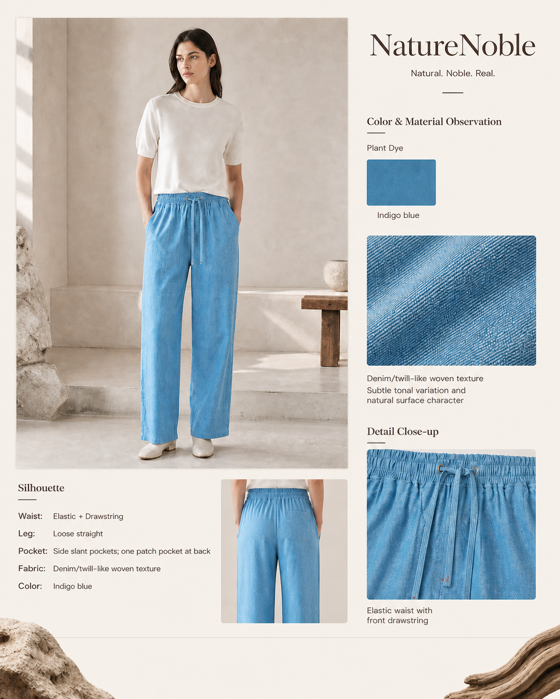 Indigo Wide-Leg Trousers - Color & Technique Board