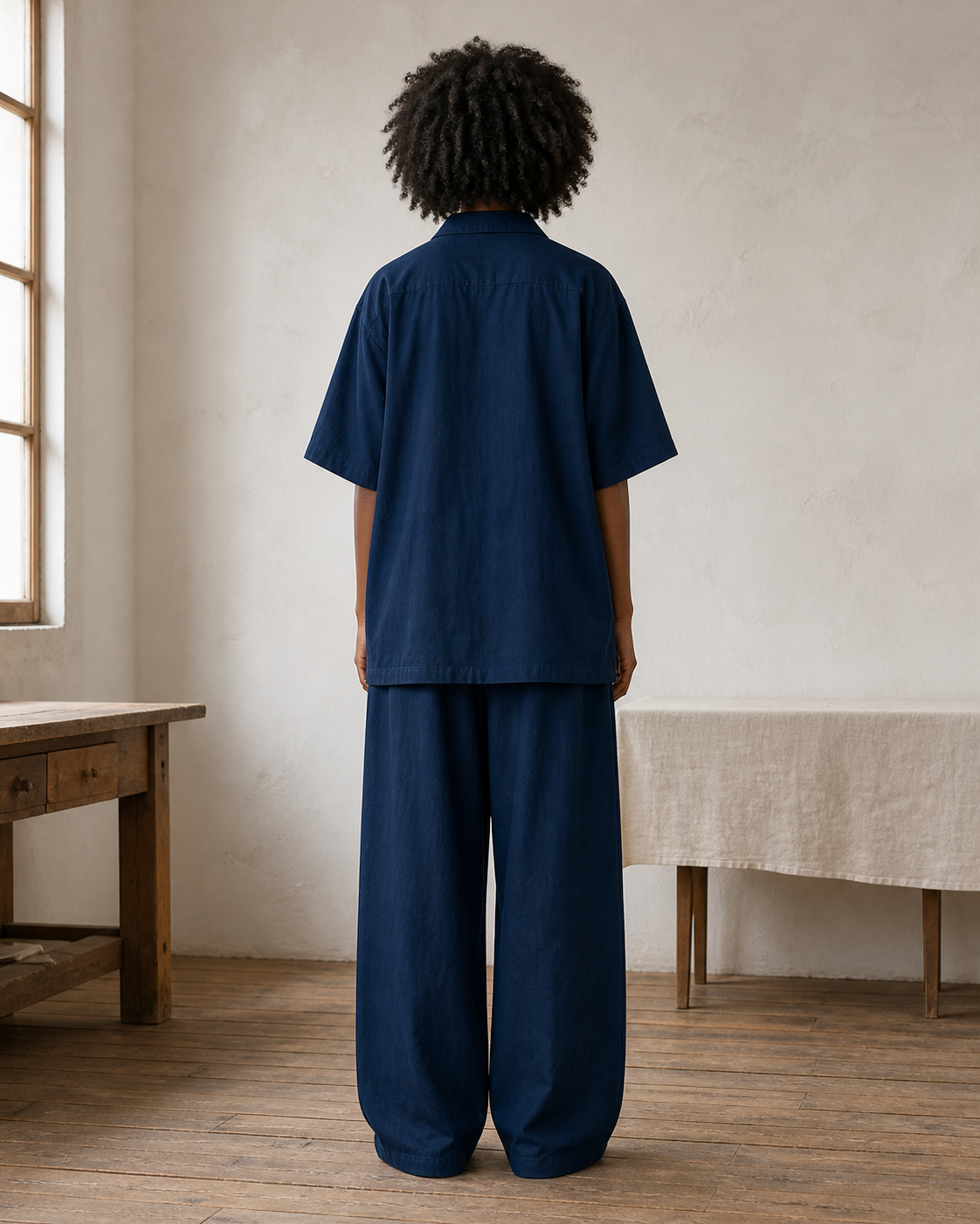 Indigo Cuban Collar Shirt - Back View