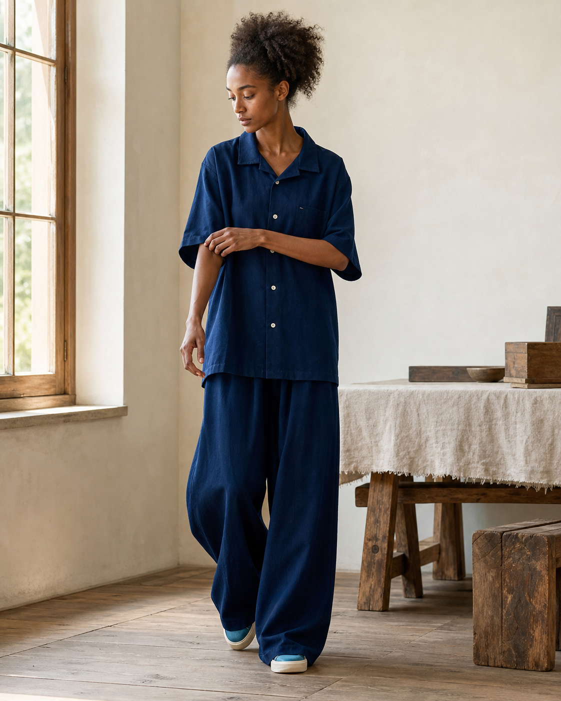 Indigo Cuban Collar Shirt - Lifestyle Window