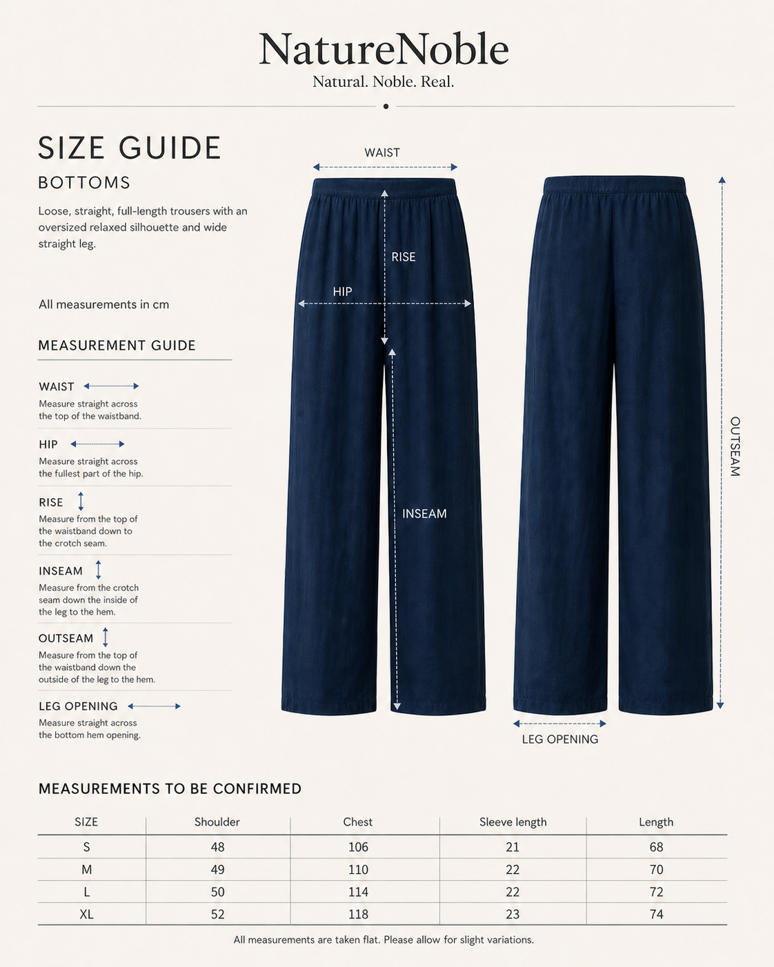 Indigo Cuban Collar Shirt - Size Guide