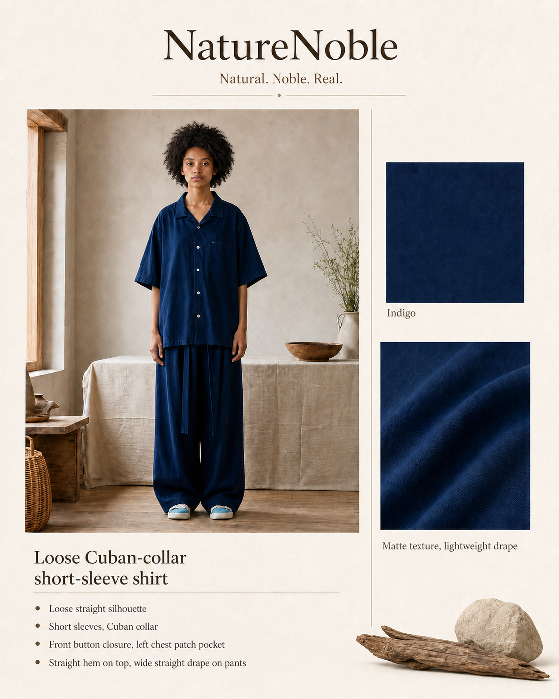 Indigo Cuban Collar Shirt - Color & Technique Board