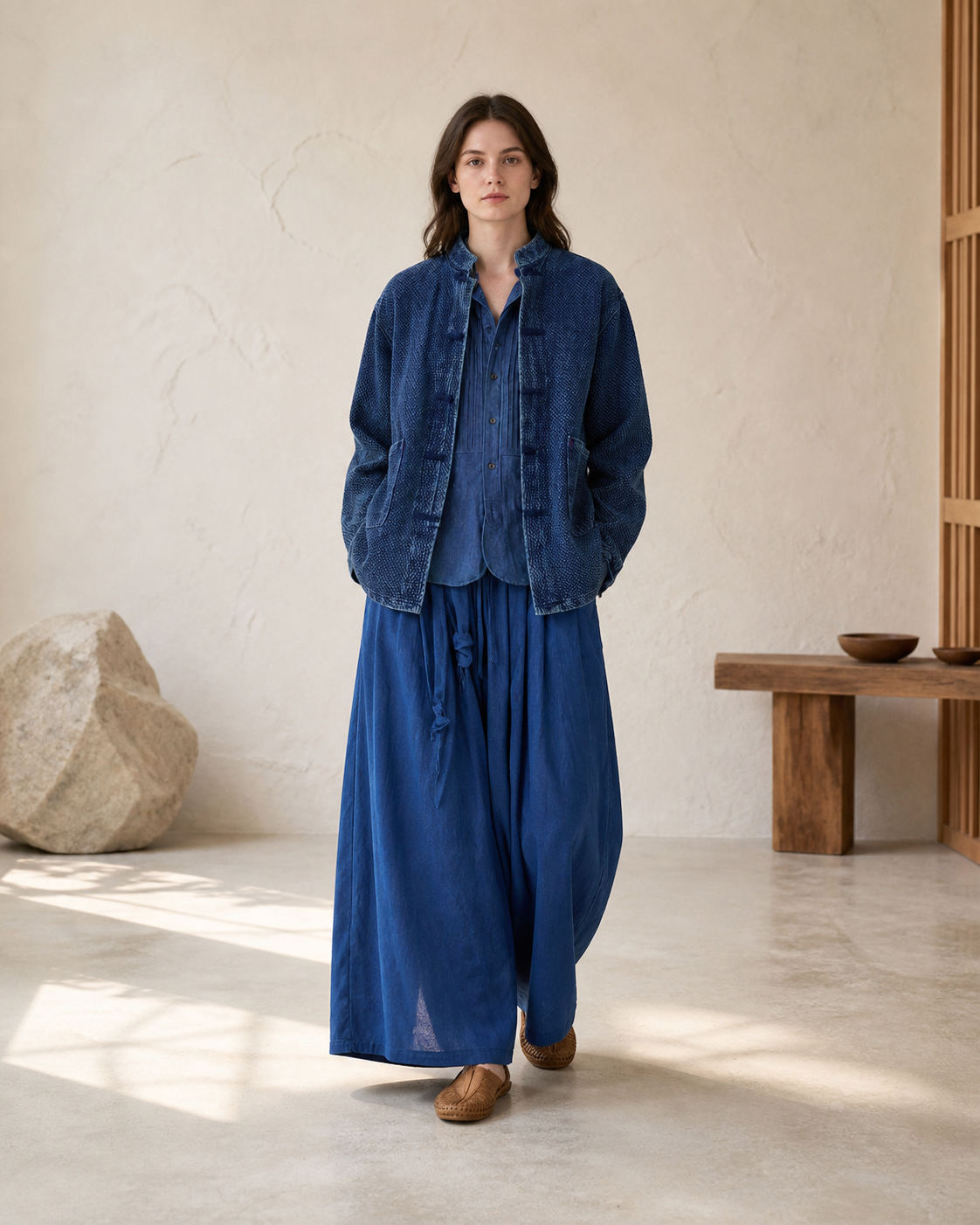 Indigo Frog-Button Jacket - Front View