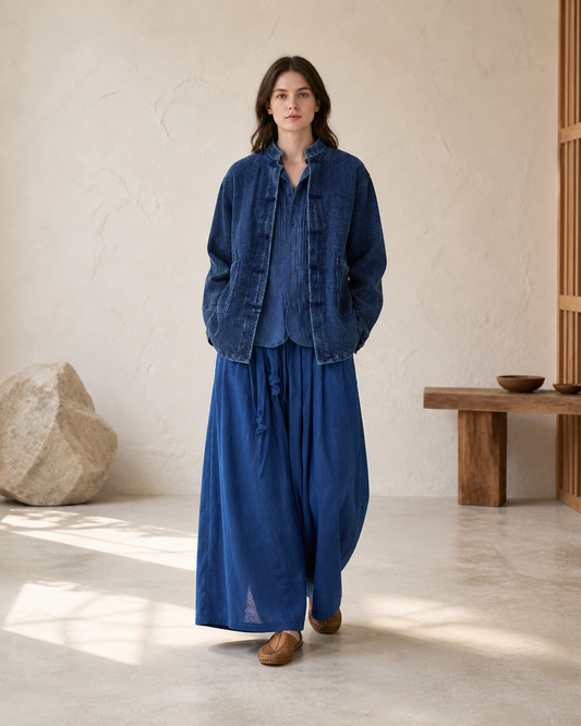 Indigo Frog-Button Jacket - Front View