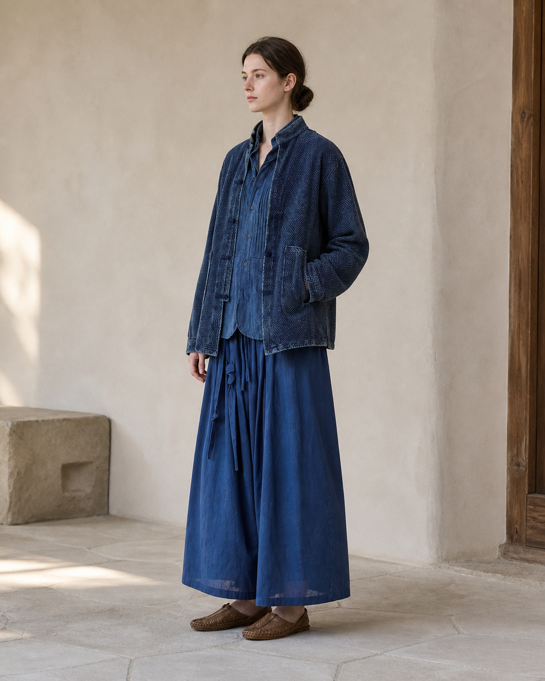 Indigo Frog-Button Jacket - Side View