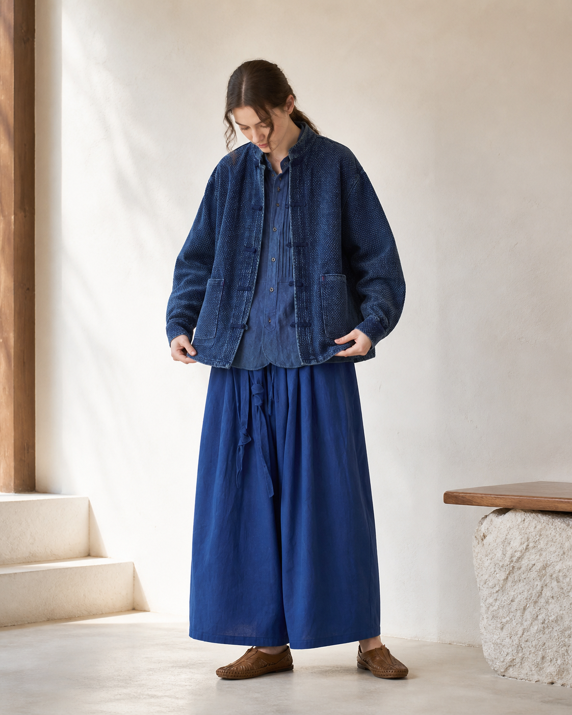 Indigo Frog-Button Jacket - Lifestyle Detail