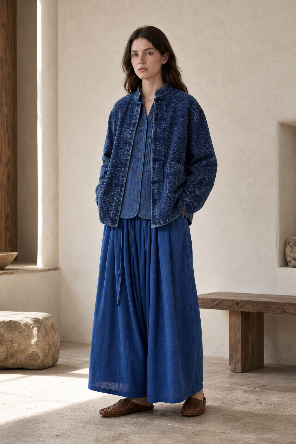Indigo Frog-Button Jacket - Construction Detail
