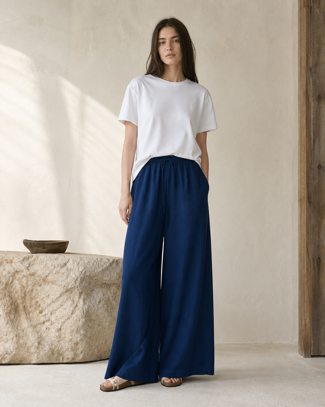 Indigo Flow Pant - Front View Seated