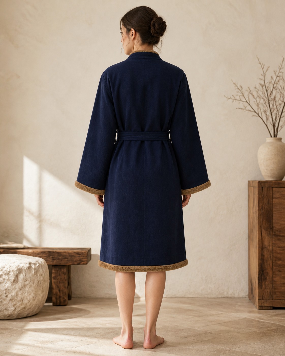 Navy Robe Coat - Back View