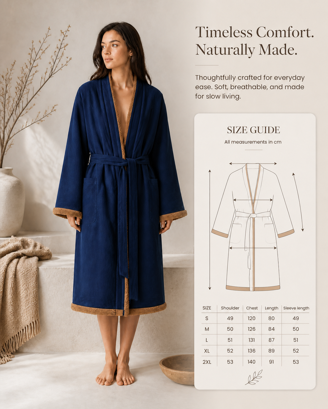 Navy Robe Coat - Size Guide