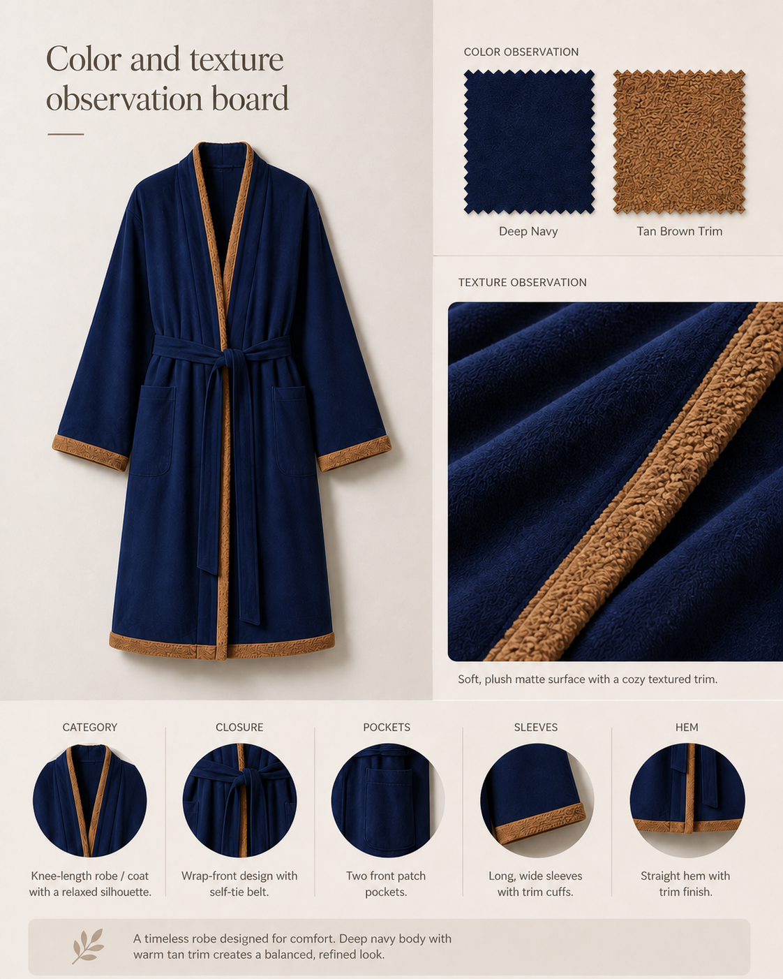 Navy Robe Coat - Color & Texture Board