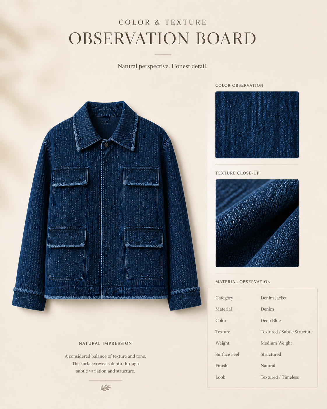 Indigo Field Jacket - Color & Texture Board