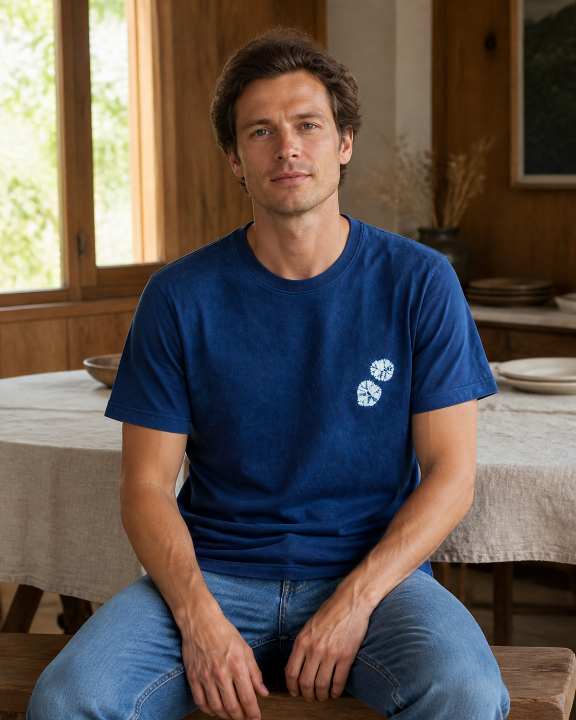 Indigo Circle Tee Color 01 - Lifestyle Seated